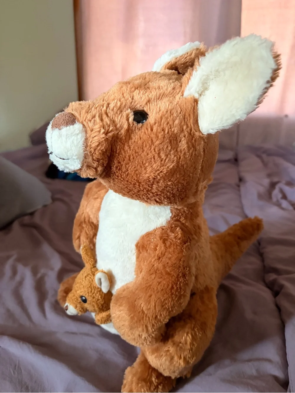 Plush Kangaroo with Joey Stuffed Animal - Brown and Cream